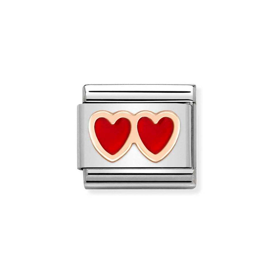 Nomination Classic Link Double Red Heart Charm in Rose Gold