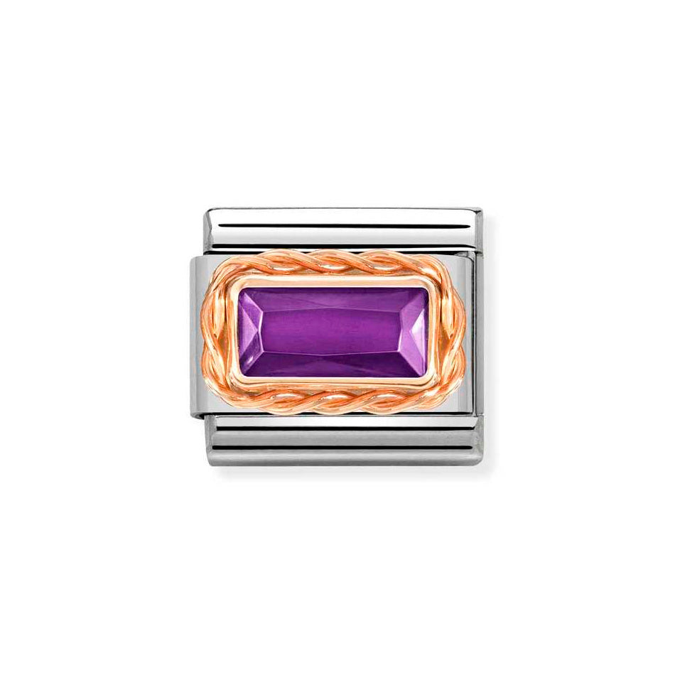 Nomination Classic Link Rich Set Violet Baguette CZ Charm in Rose Gold