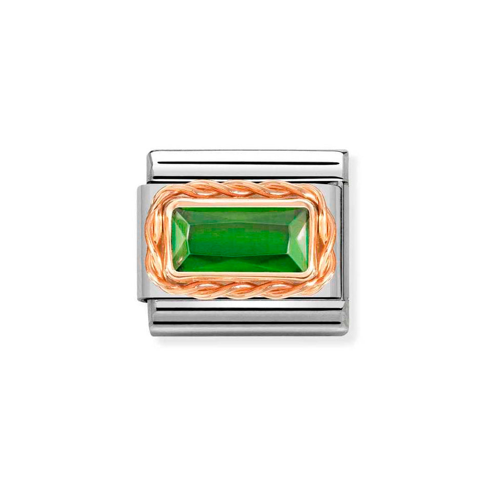 Nomination Classic Link Rich Set Green Baguette CZ Charm in Rose Gold