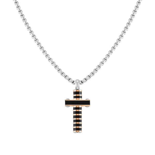 Nomination Strong Diamond Black & Rose Cross Pendant Necklace