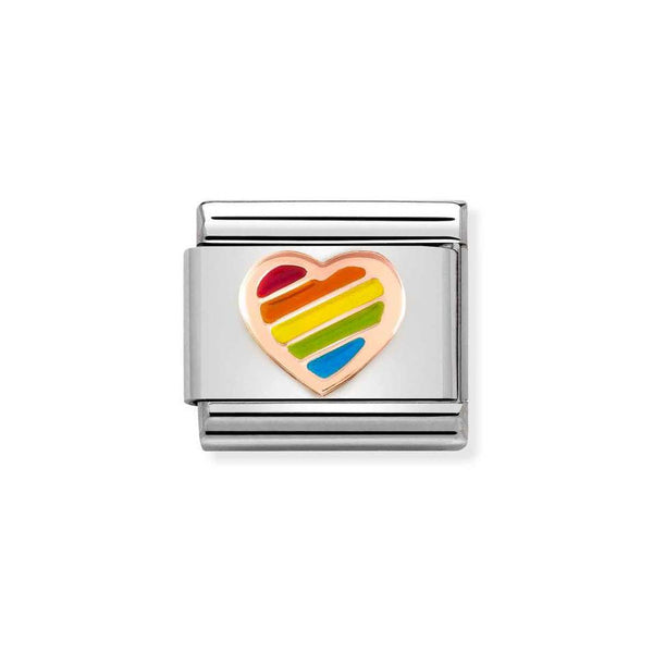 Nomination Classic Link Rainbow Heart Charm in Rose Gold