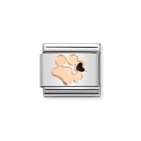 Nomination Classic Link Paw Print Black Heart Charm in Rose Gold
