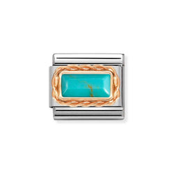 Nomination Classic Link Rich Set Baguette Turquoise Charm in Rose Gold