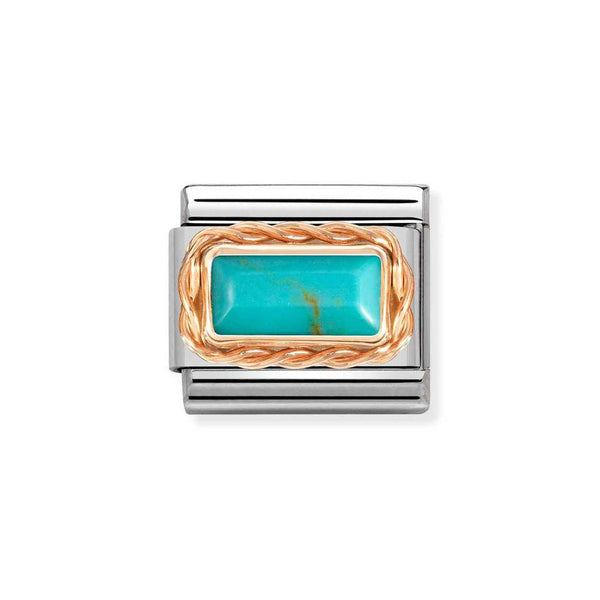 Nomination Classic Link Rich Set Baguette Turquoise Charm in Rose Gold
