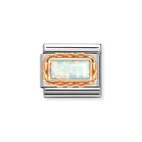Nomination Classic Link Rich Set Baguette White Opal Charm in Rose Gold