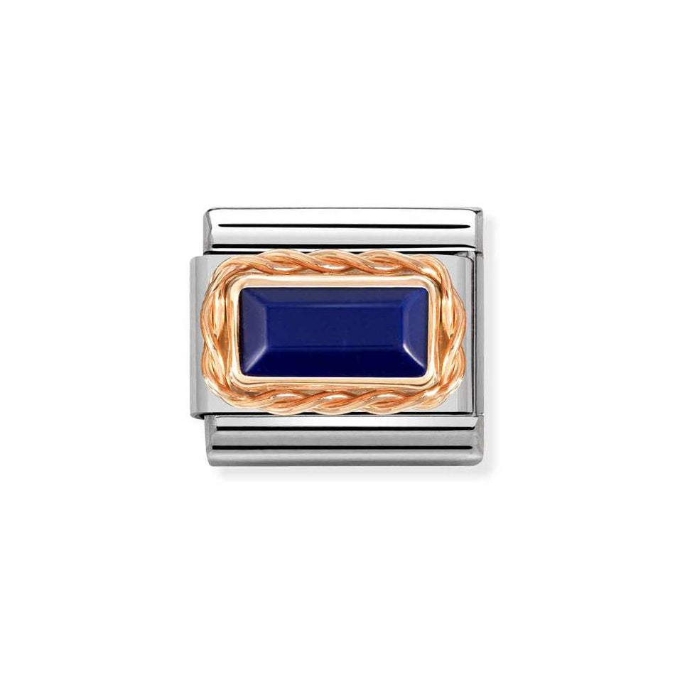 Nomination Classic Link Rich Set Baguette Lapis Charm in Rose Gold