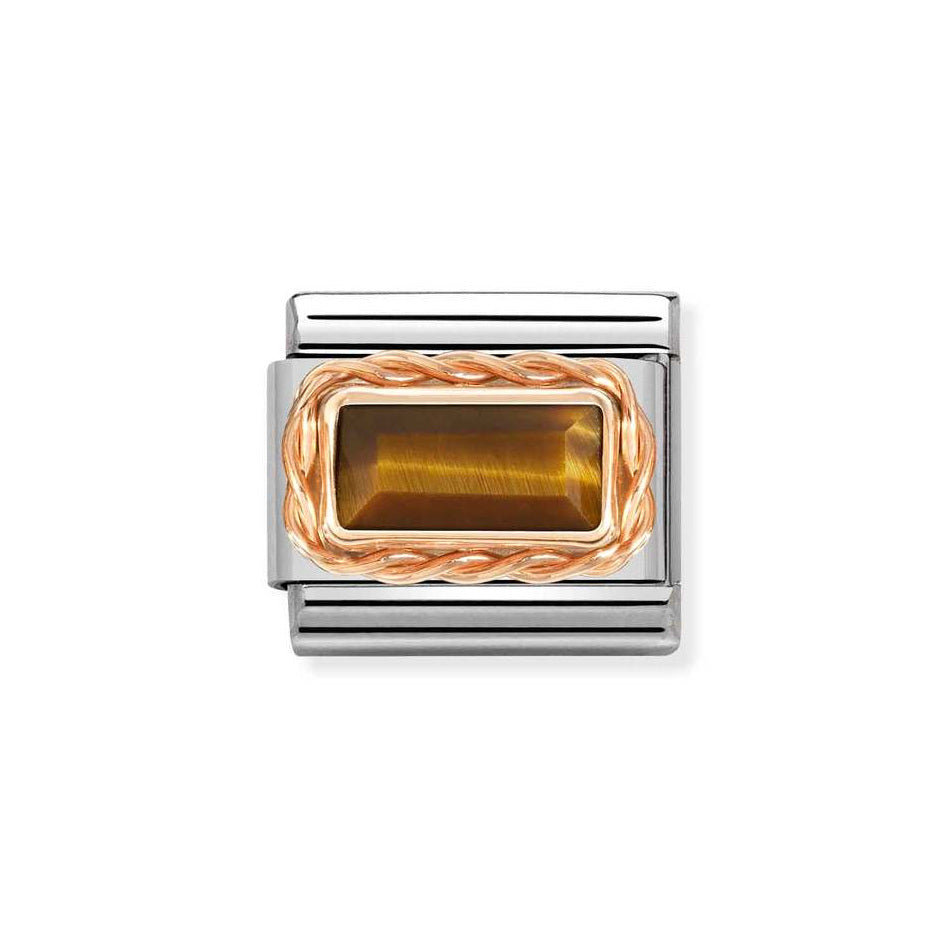 Nomination Classic Link Rich Set Baguette Tigers Eye Charm in Rose Gold