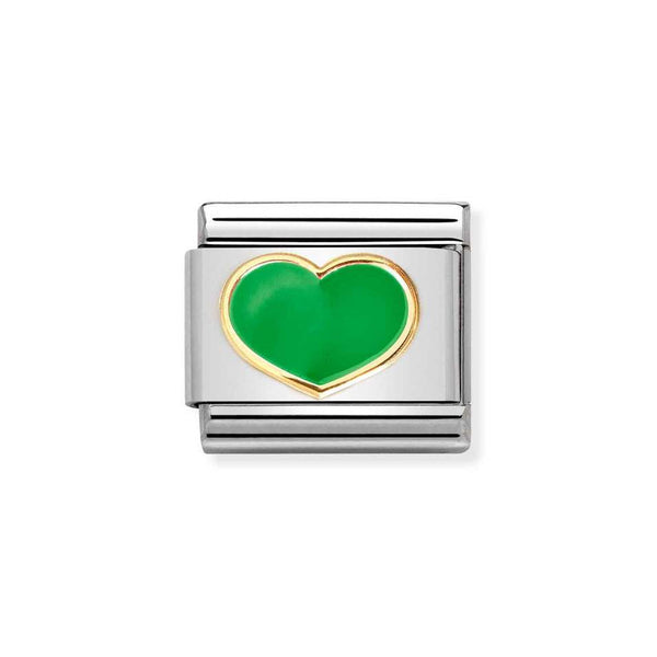 Nomination Classic Link Green Enamel Heart Charm in Gold