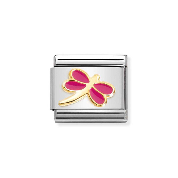 Nomination Classic Link Fuchsia Dragonfly Charm in Gold
