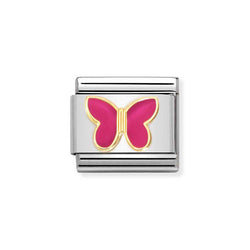 Nomination Classic Link Fuchsia Butterfly Charm in Gold