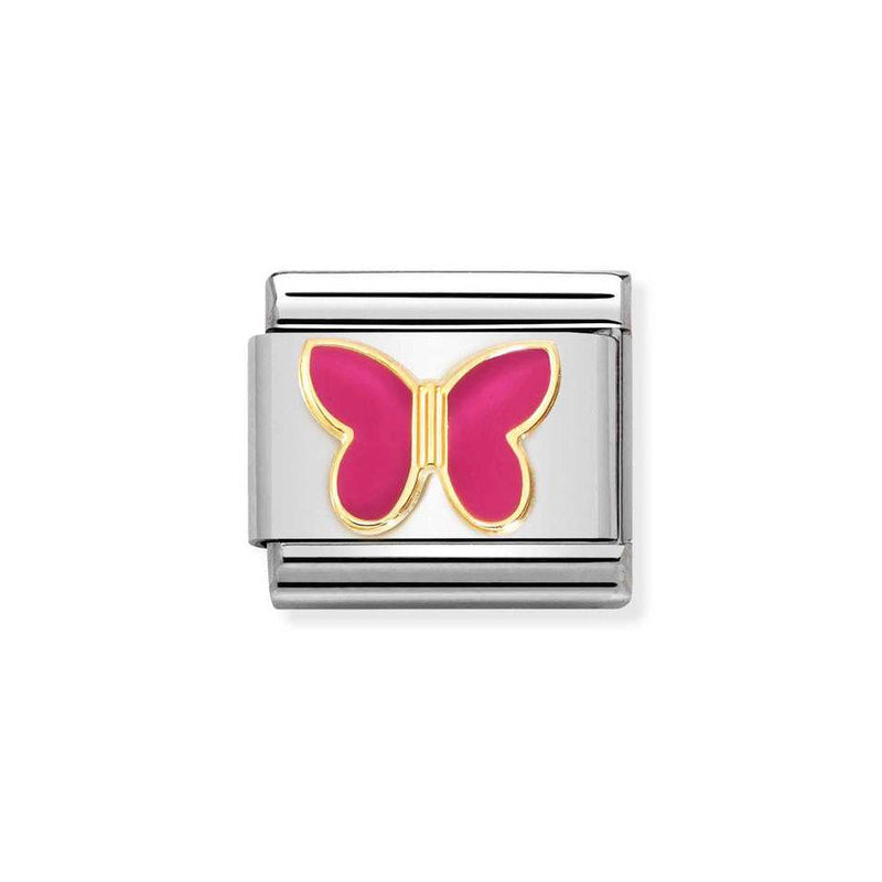 Nomination Classic Link Fuchsia Butterfly Charm in Gold