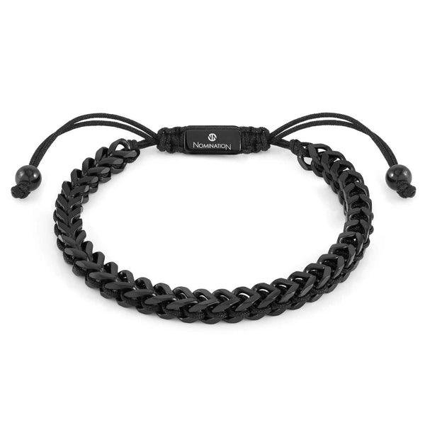 Nomination B-Yond Black Steel & Cord Fishbone Bracelet