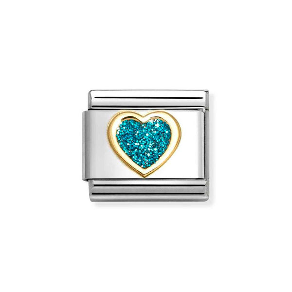 Nomination Classic Link Light Blue Glitter Heart Charm in Gold
