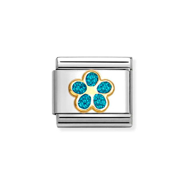 Nomination Classic Link Light Blue Glitter Flower Charm in Gold