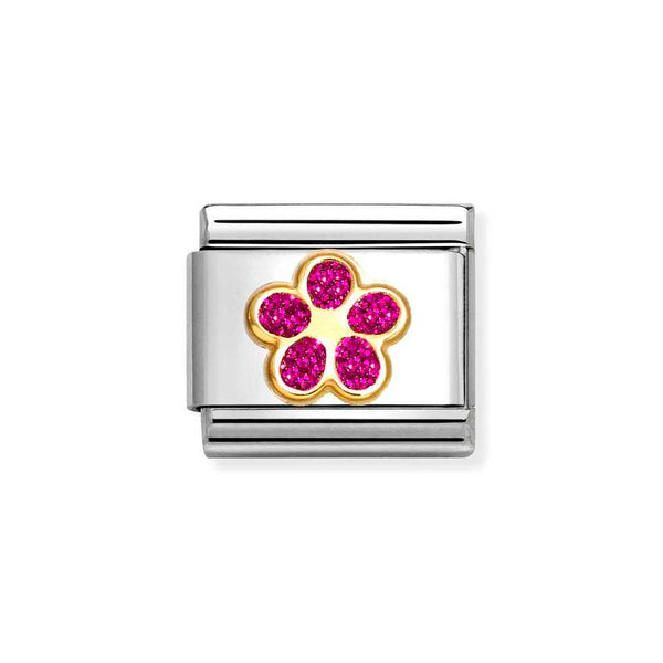 Nomination Classic Link Fuchsia Glitter Flower Charm in Gold