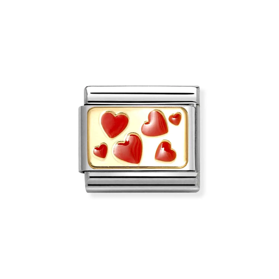 Nomination Classic Link Red Hearts Charm in Gold