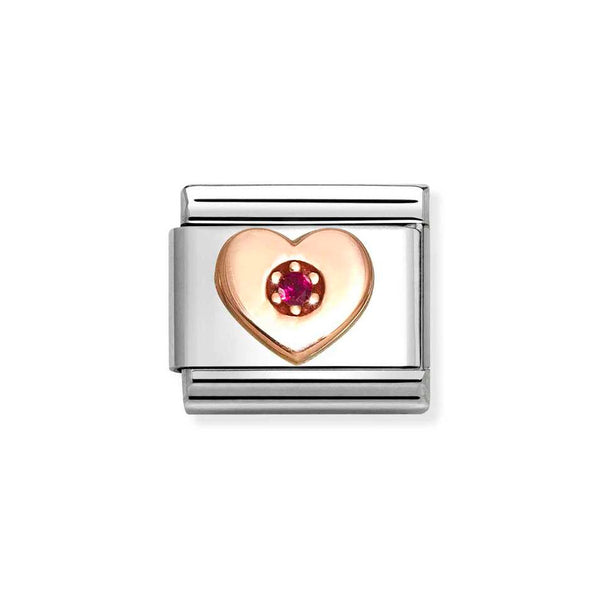 Nomination Classic Link Heart with Red CZ Charm in Rose Gold
