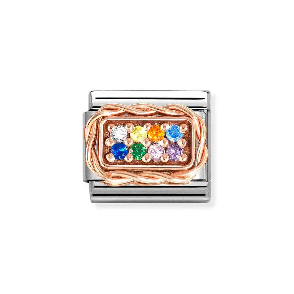 Nomination Classic Link Rich Pave Rainbow CZ Charm in Rose Gold