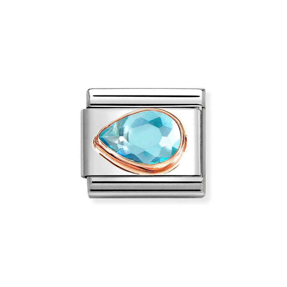 Nomination Classic Link Pear Cut Light Blue CZ Left Charm in Rose Gold