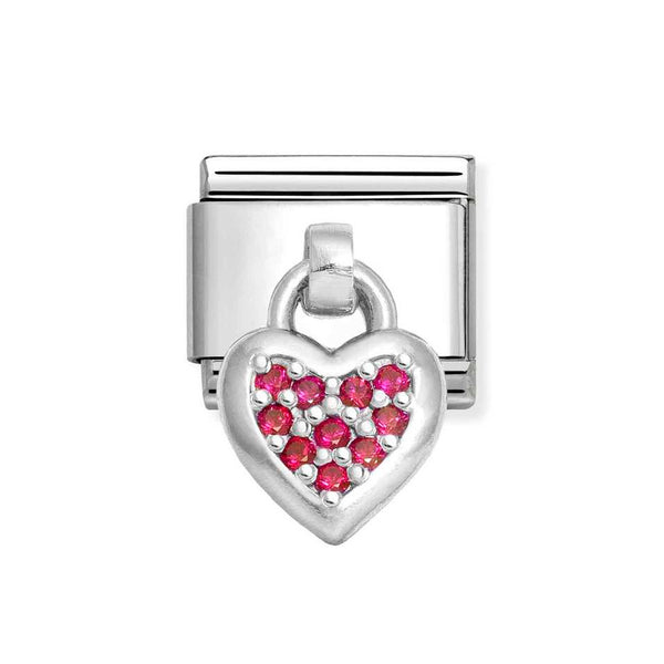 Nomination Classic Link Pendant Red CZ Heart Charm in Silver