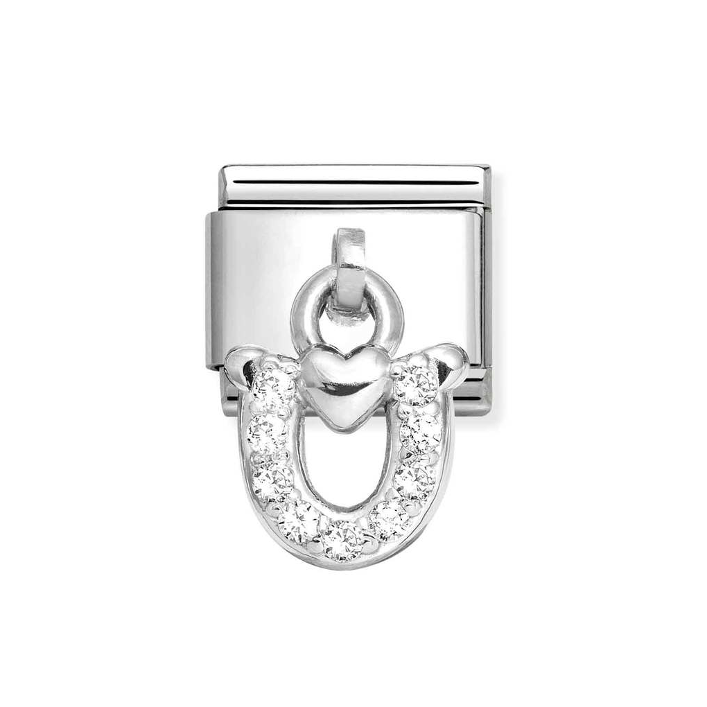 Nomination Classic Link Pendant CZ Horseshoe Charm in Silver