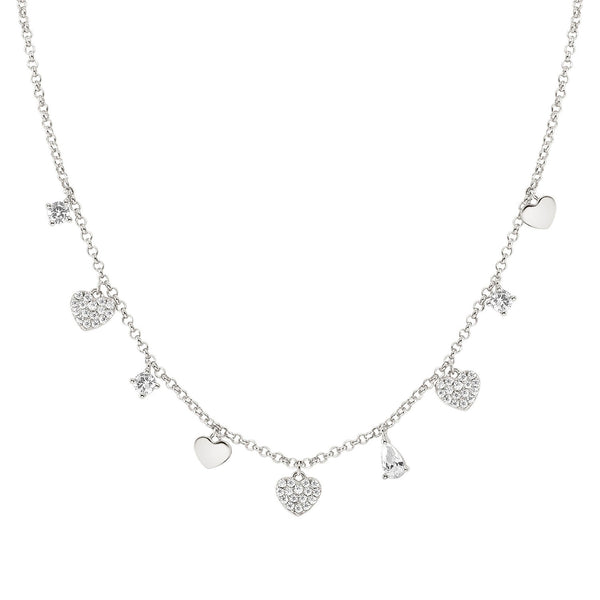 Nomination Lucentissima Hearts Necklace in Silver with White CZ