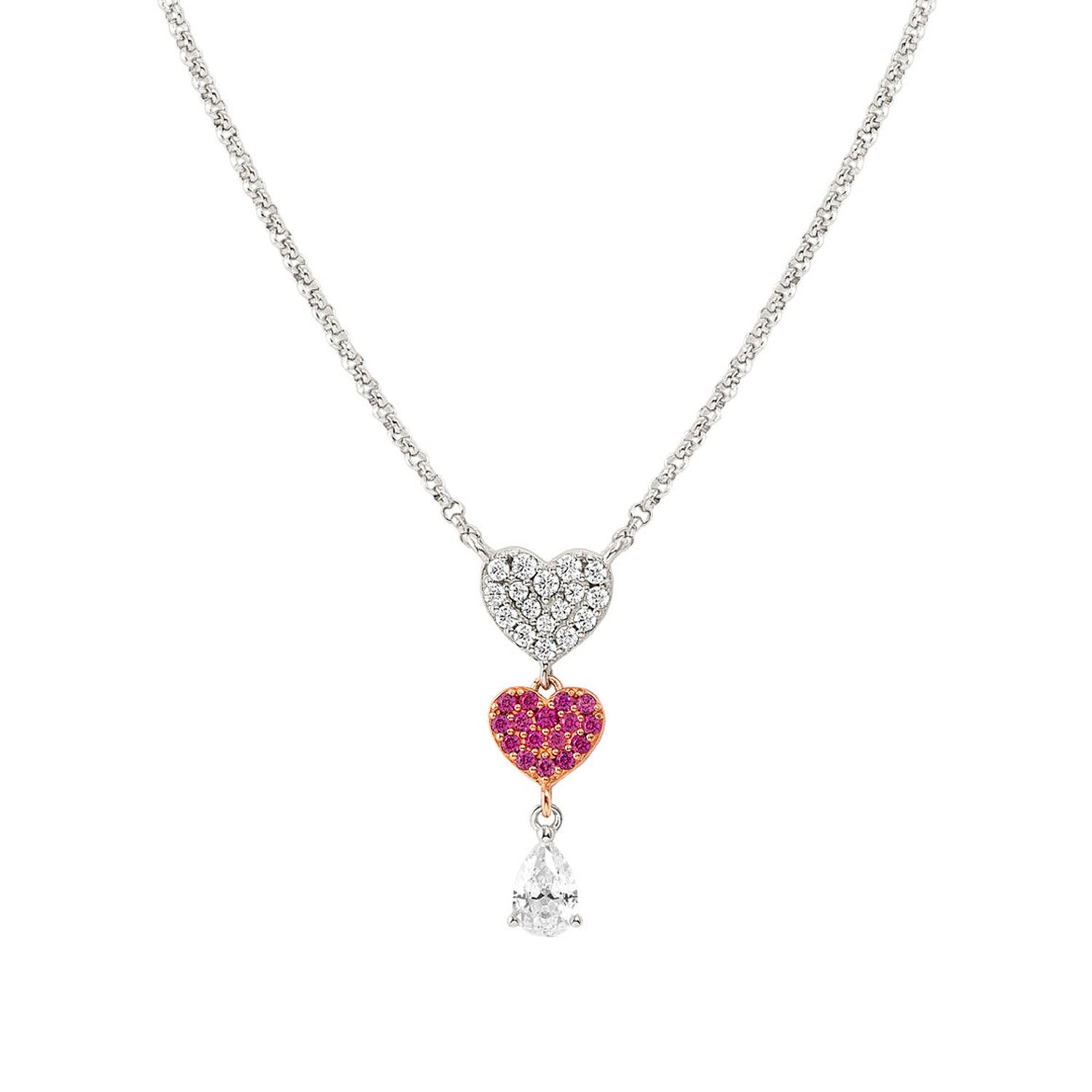 Nomination Lucentissima Rose Heart Necklace in Silver with White CZ