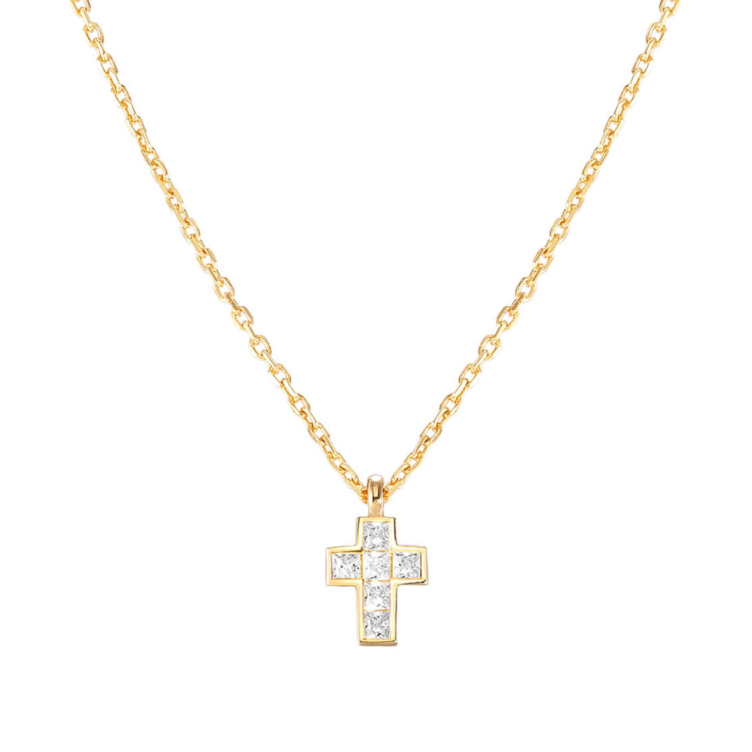 Nomination Carismatica Small Cross Necklace Yellow Gold with White CZ