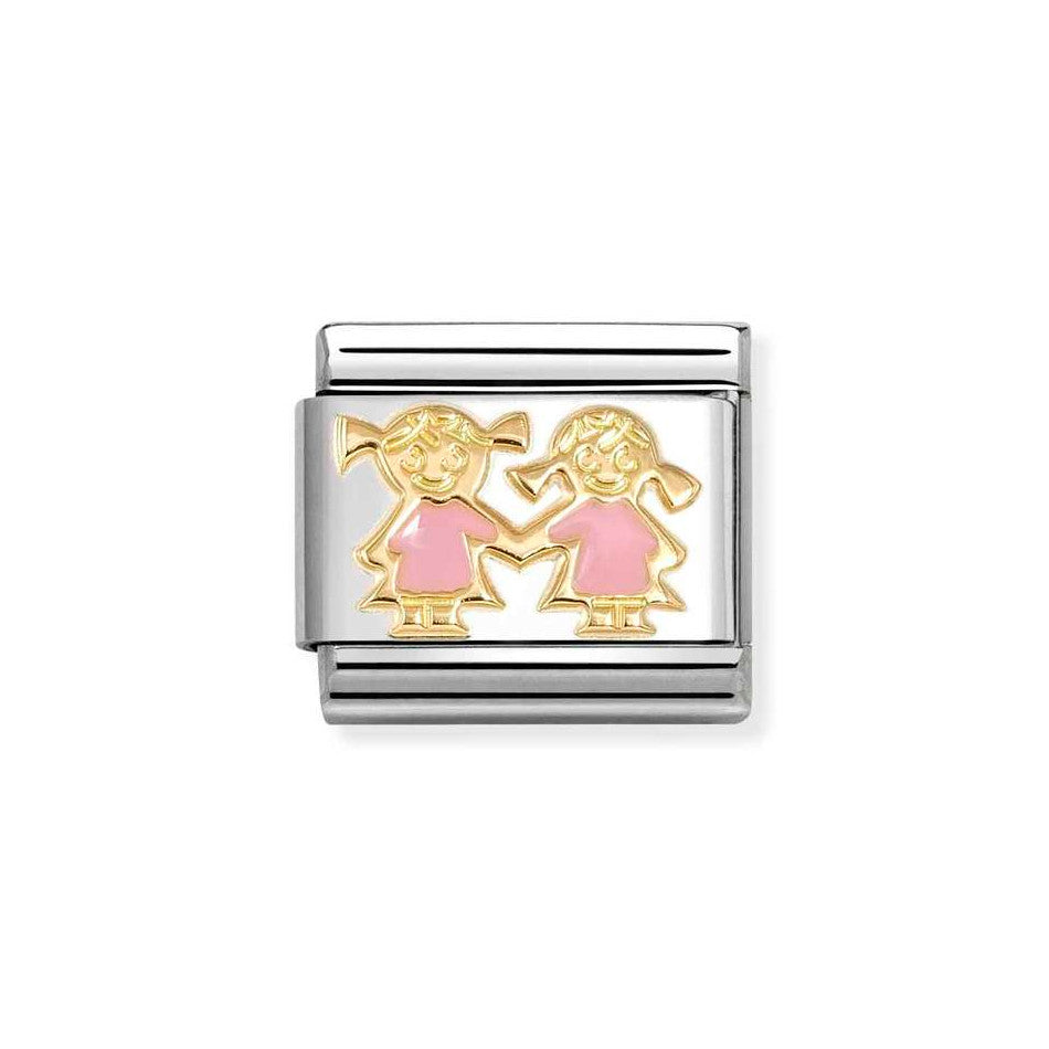 Nomination Classic Link Pink Sisters Charm in Gold