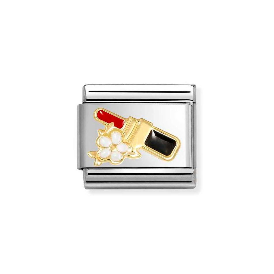 Nomination Classic Link Red Lipstick with Flower Charm in Gold