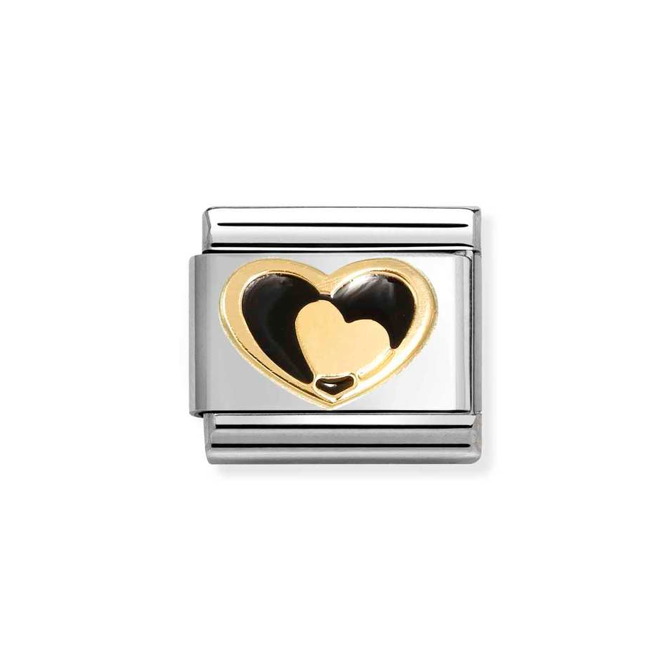 Nomination Classic Link Black & Gold Heart Charm in Gold