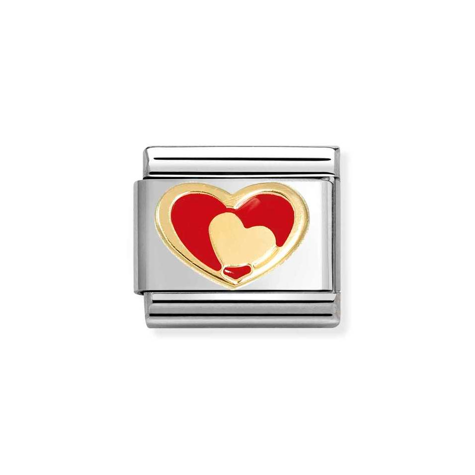 Nomination Classic Link Red & Gold Heart Charm in Gold