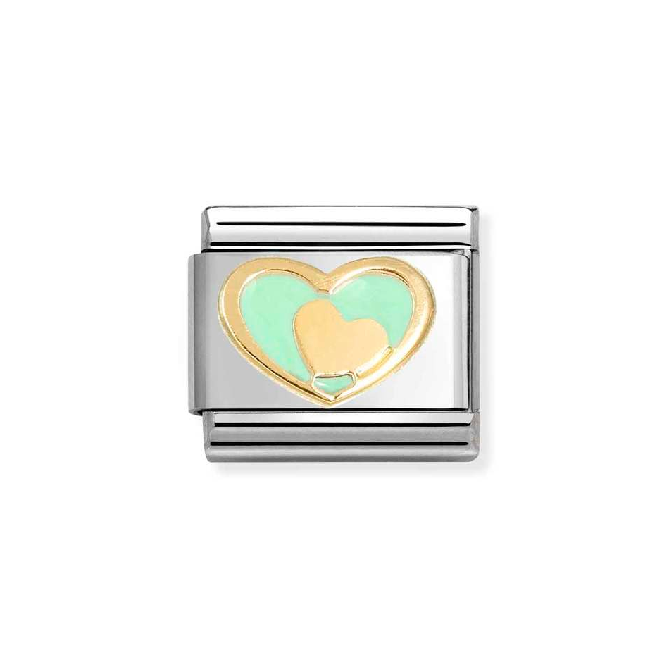 Nomination Classic Link Green & Gold Heart Charm in Gold