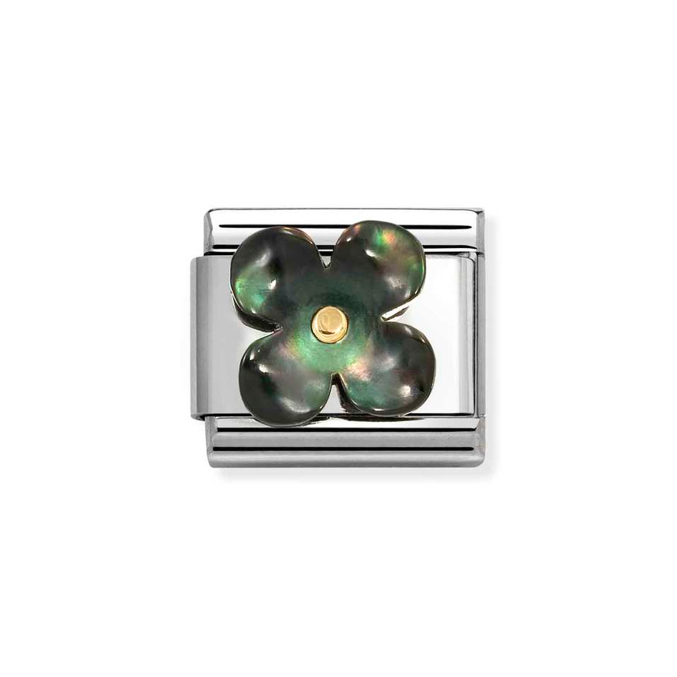 Nomination Classic Link Flower Black Mother of Pearl Charm in Gold