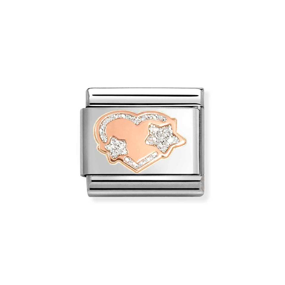 Nomination Classic Link Silver Glitter Heart with Stars Charm in Rose Gold