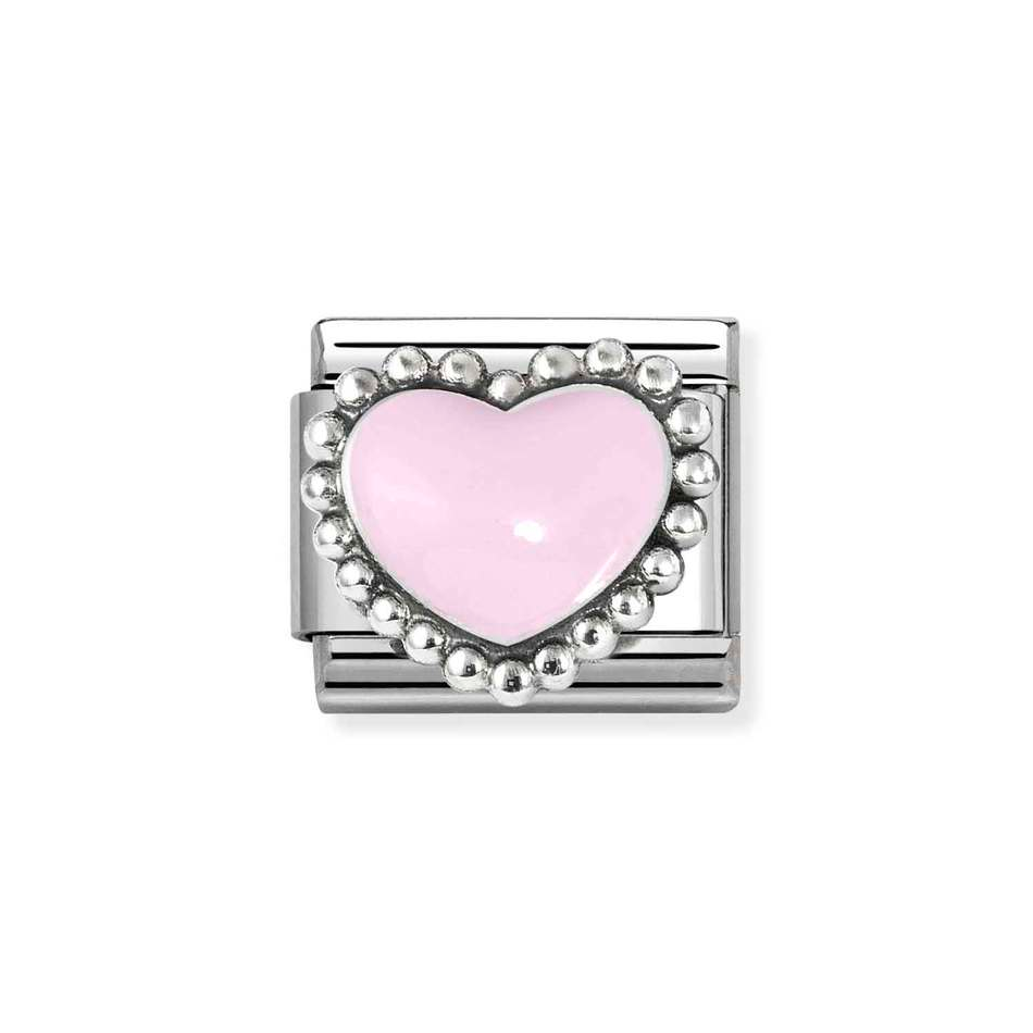 Nomination Classic Link Pastel Pink Beaded Heart Charm in Silver
