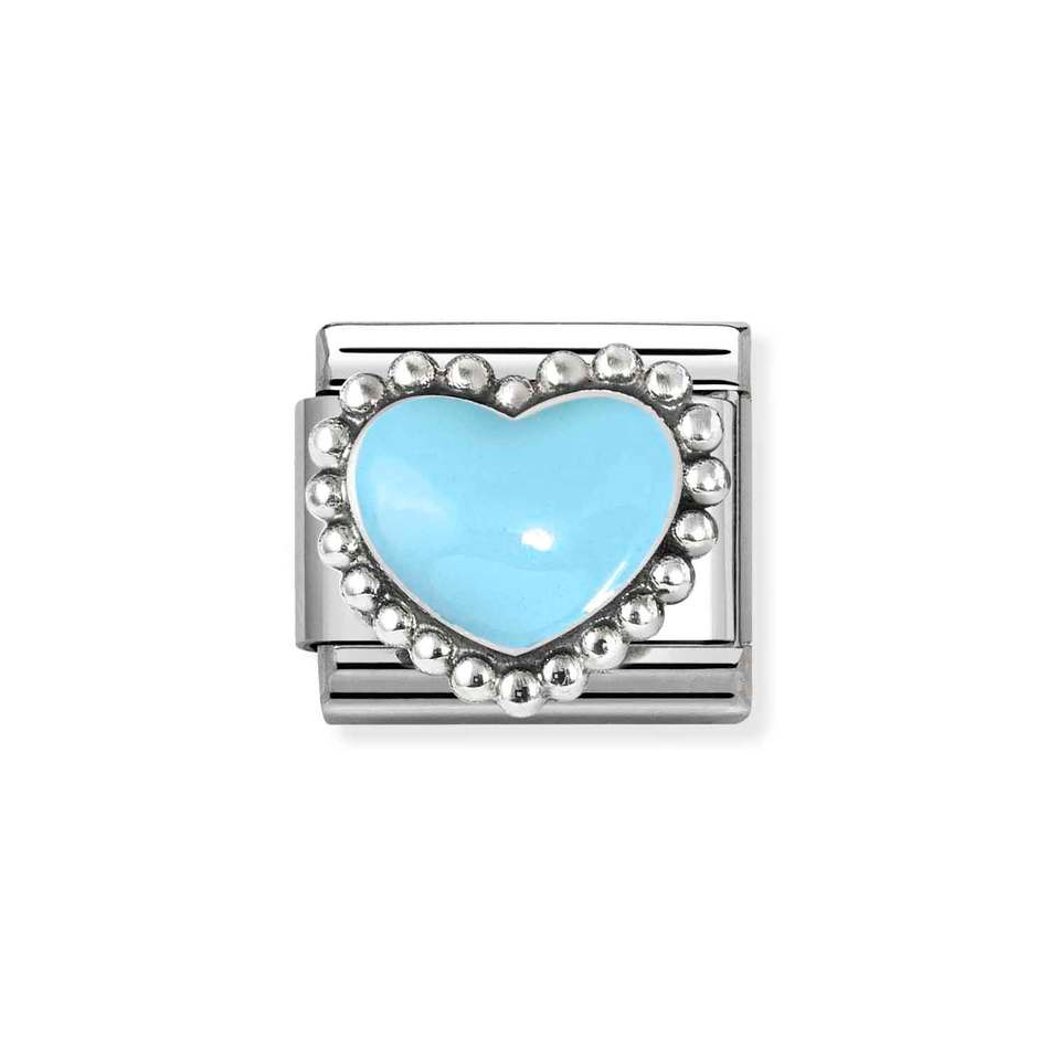 Nomination Classic Link Pastel Blue Beaded Heart Charm in Silver