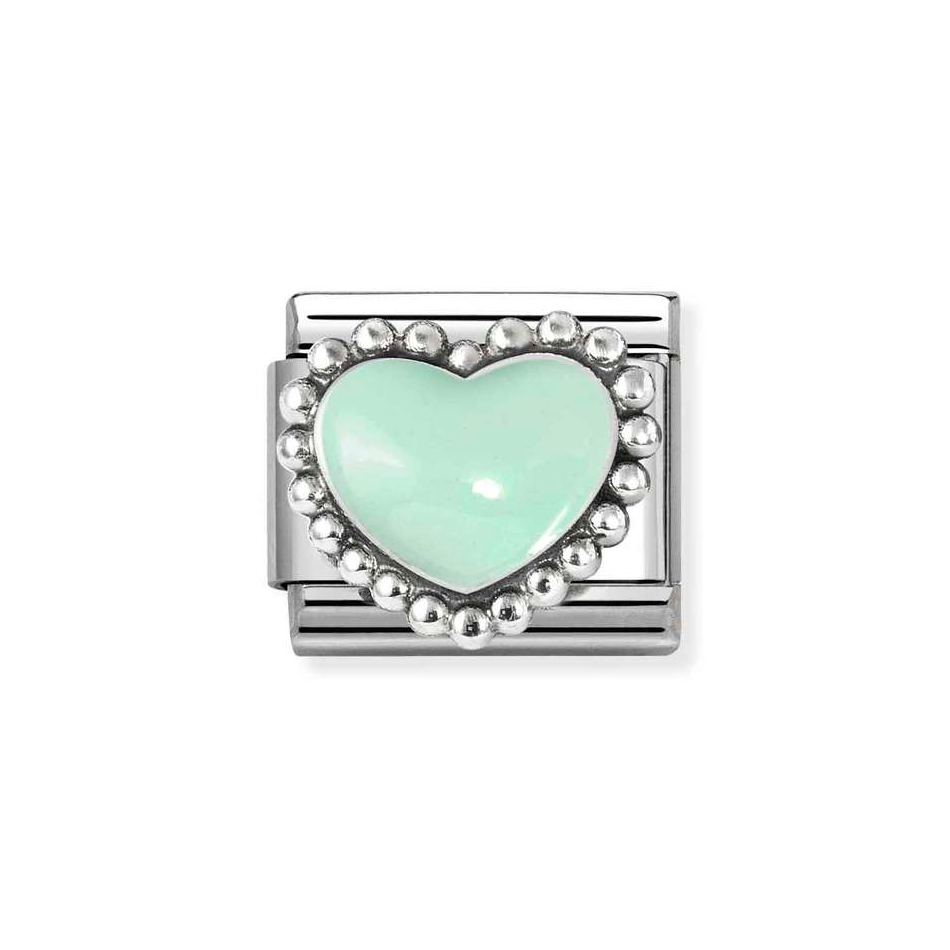 Nomination Classic Link Pastel Green Beaded Heart Charm in Silver