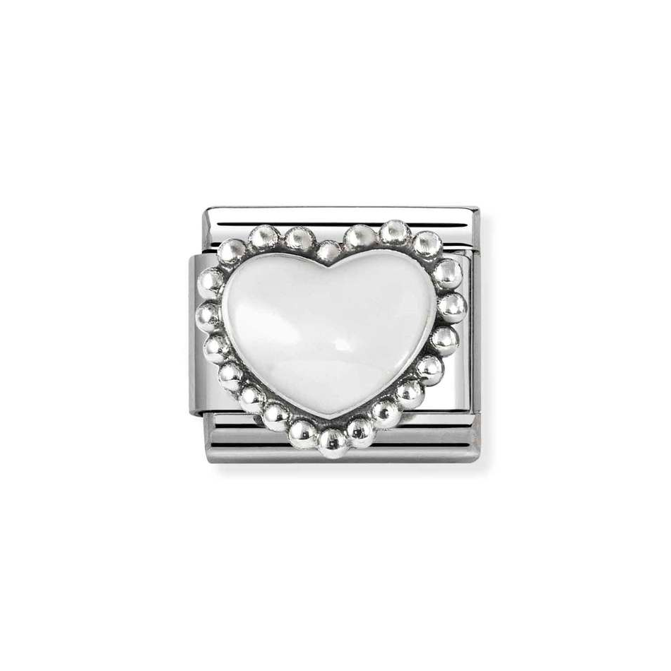 Nomination Classic Link White Beaded Heart Charm in Silver