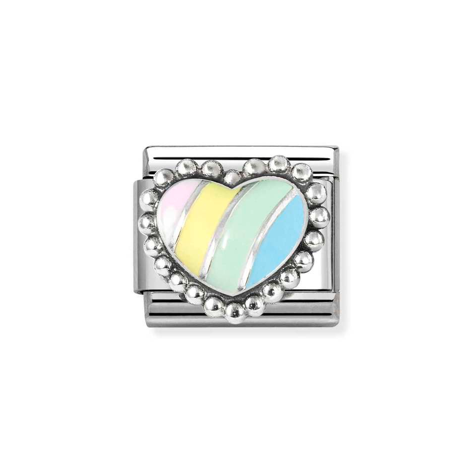 Nomination Classic Link Pastel Stripe Beaded Heart Charm in Silver