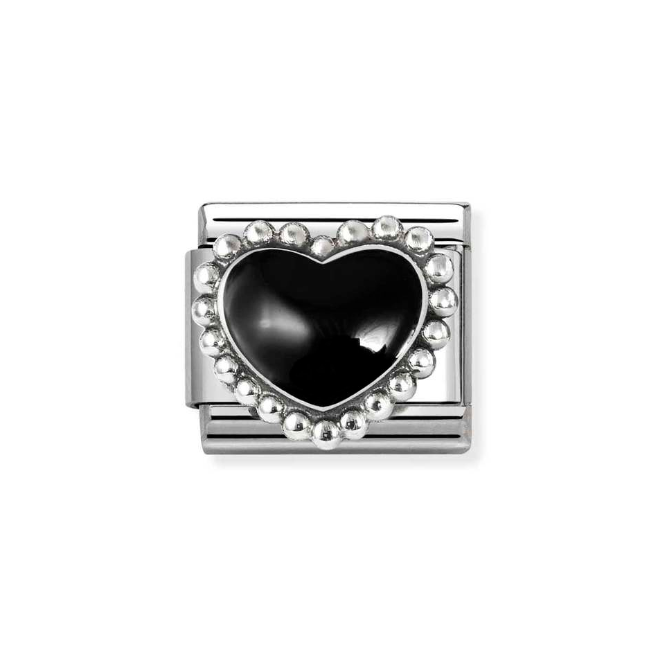 Nomination Classic Link Black Beaded Heart Charm in Silver