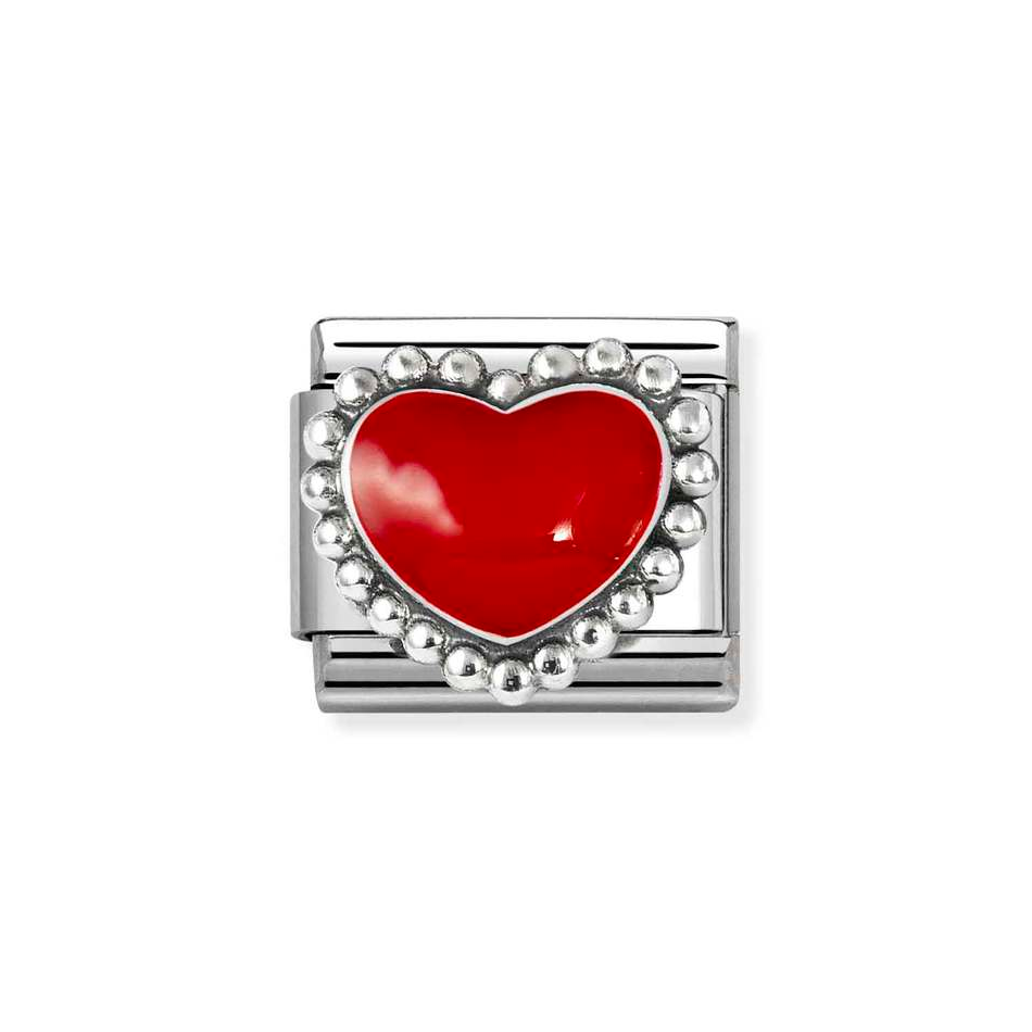 Nomination Classic Link Red Beaded Heart Charm in Silver