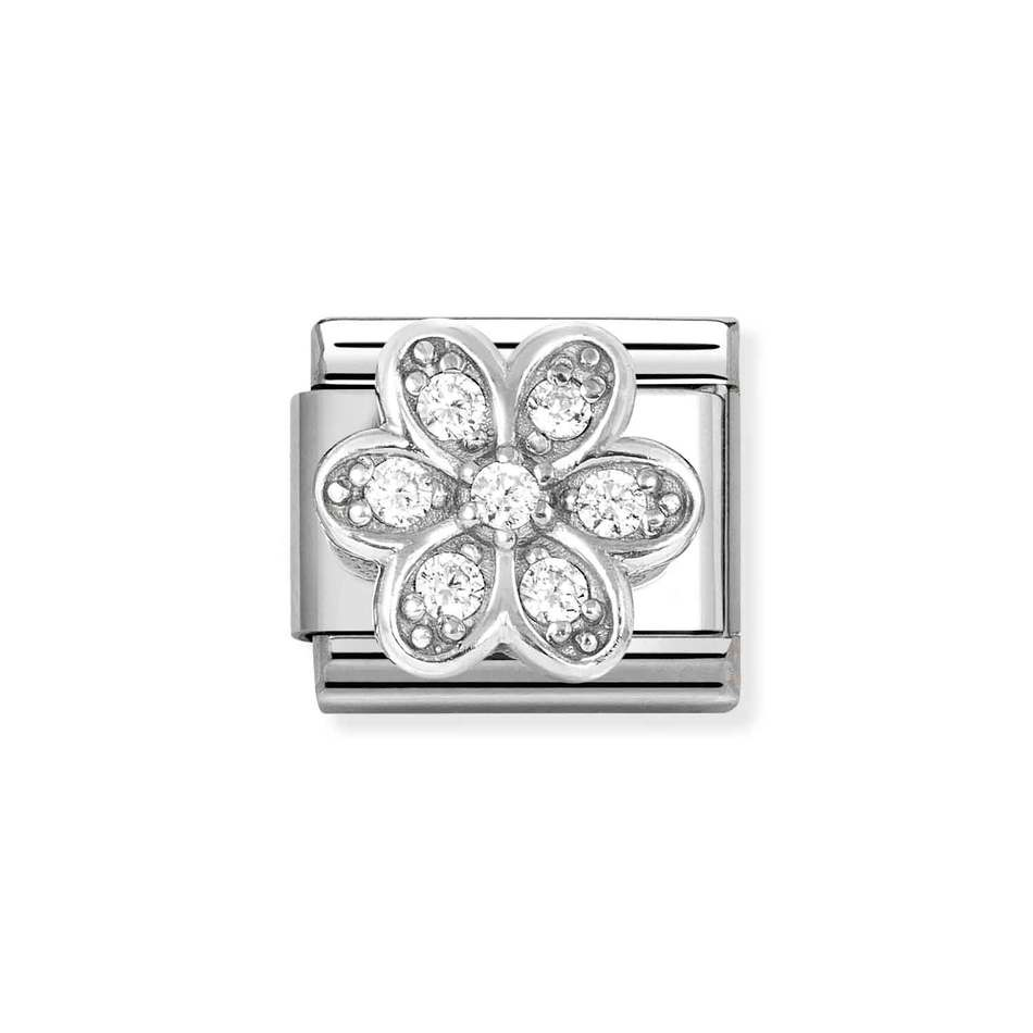 Nomination Classic Link White CZ Daisy Flower Charm in Silver