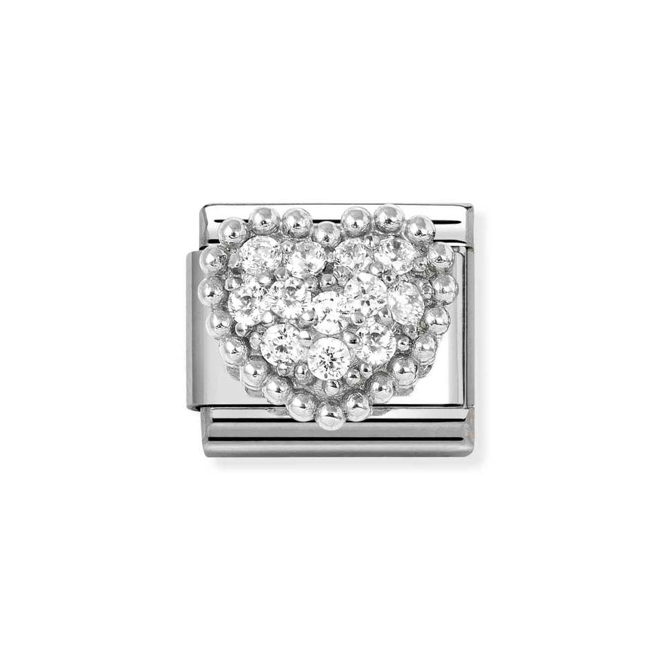 Nomination Classic Link White CZ Beaded Heart Charm in Silver