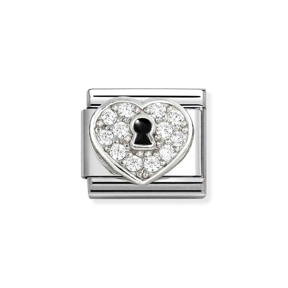 Nomination Classic Link CZ Keyhole Heart Charm in Silver