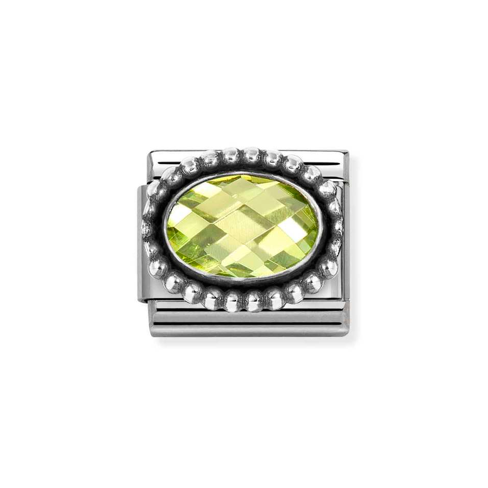 Nomination Classic Link Beaded Edge Faceted Light Green CZ Charm in Silver