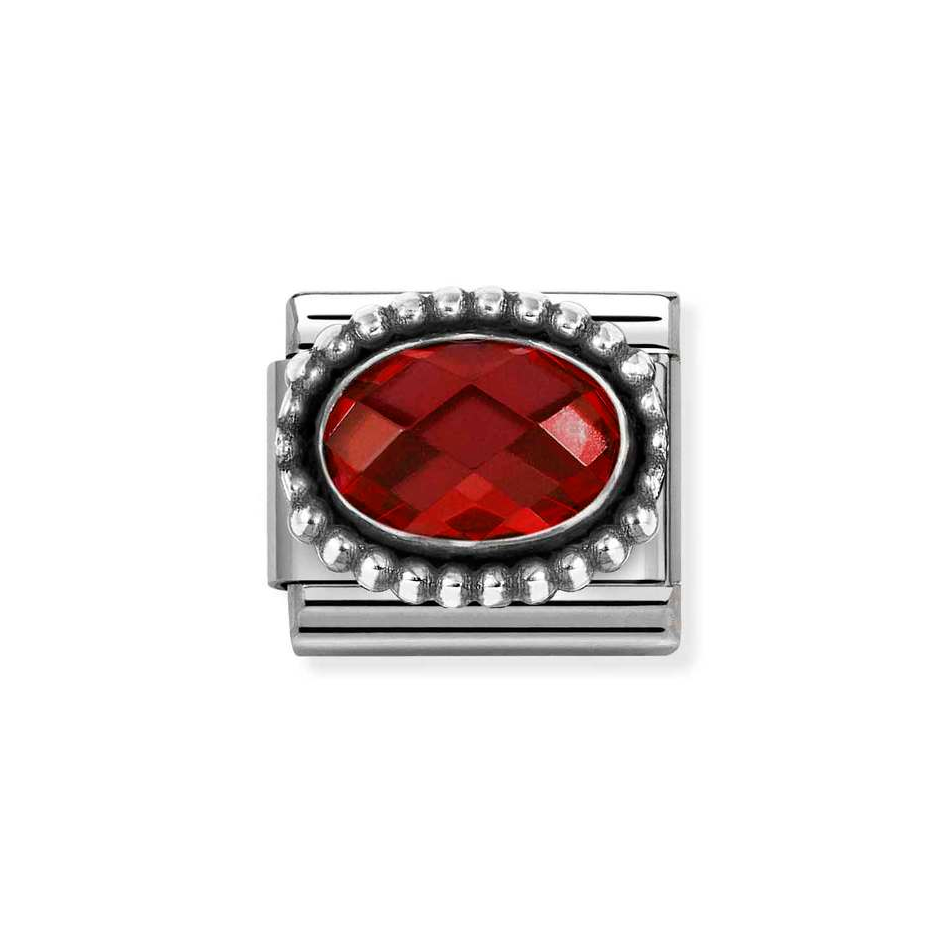 Nomination Classic Link Beaded Edge Faceted Red CZ Charm in Silver