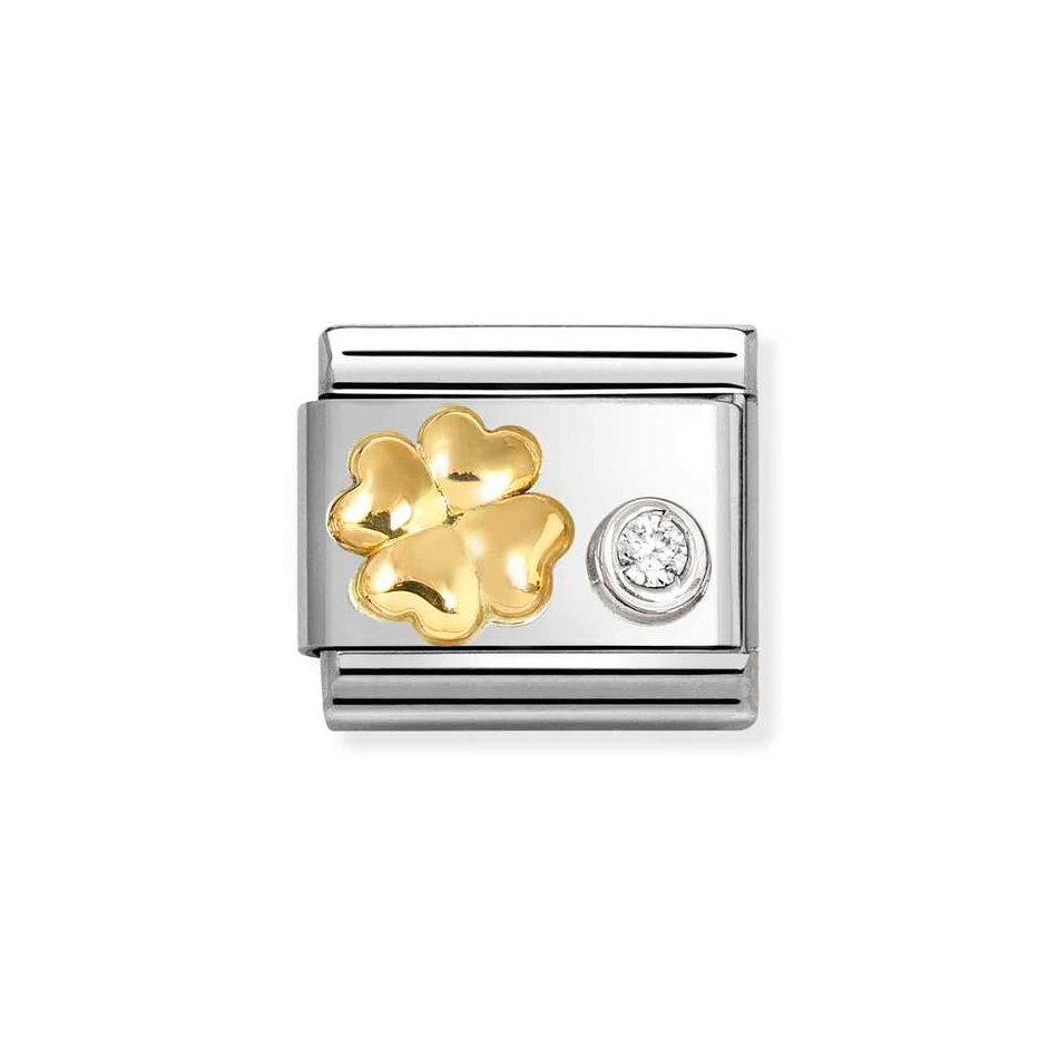 Nomination Classic Link Gold Four Leaf Clover & CZ set in Silver