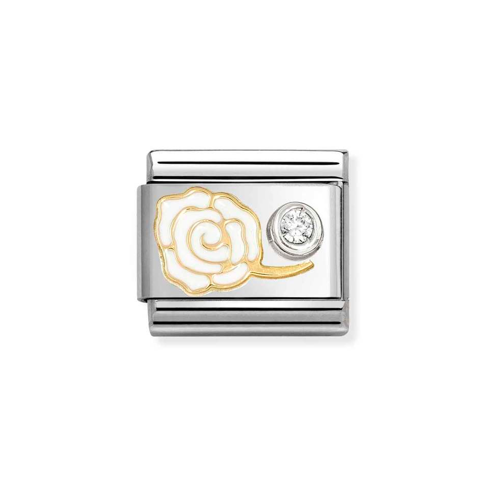 Nomination Classic Link White Rose with CZ in Gold & Silver