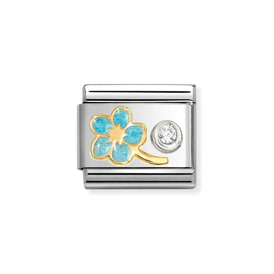 Nomination Classic Link Blue Forget-Me-Not with CZ in Gold & Silver